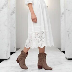 NWOT Kaanas Warsaw Perforated Suede Bootie in Tobacco Gray